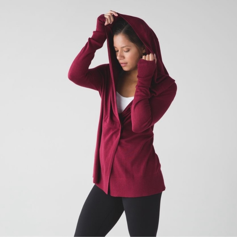 lululemon athletica Women's V-Neck Hooded Cardigan in Deep Berry